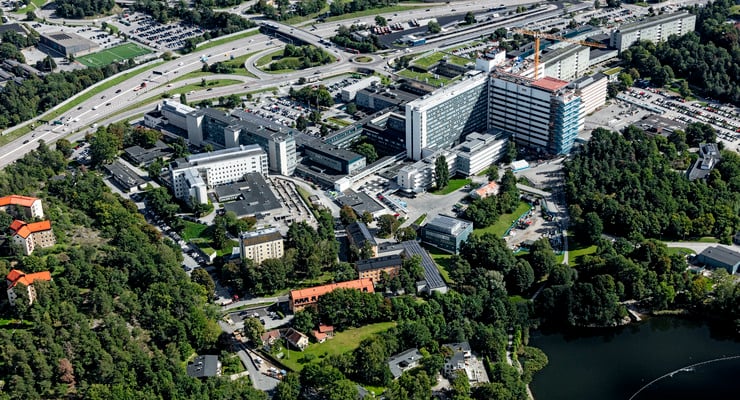 Flygfoto över Danderyds sjukhusområde. Fotat 2023.