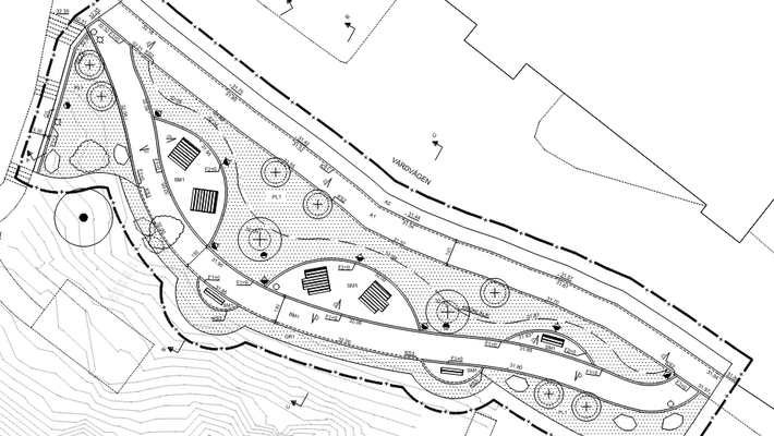 Skisser som visar planerad upprustning i parken vid patologen.